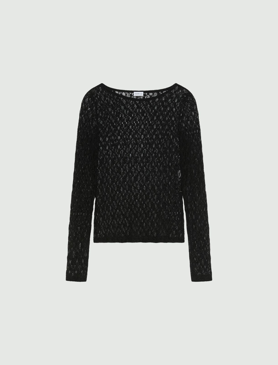 t-shirt in pizzo elasticizzato - nero