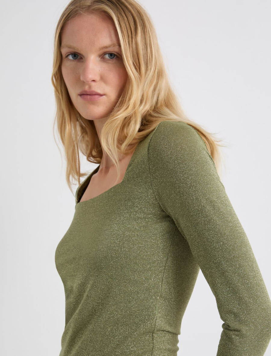 t-shirt in viscosa con decorazioni in lurex - verde