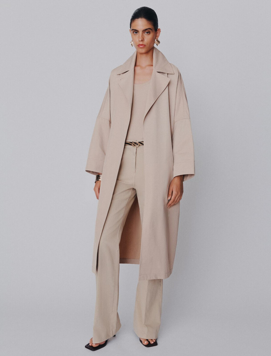 pantaloni a gamba larga in cotone elasticizzato - beige