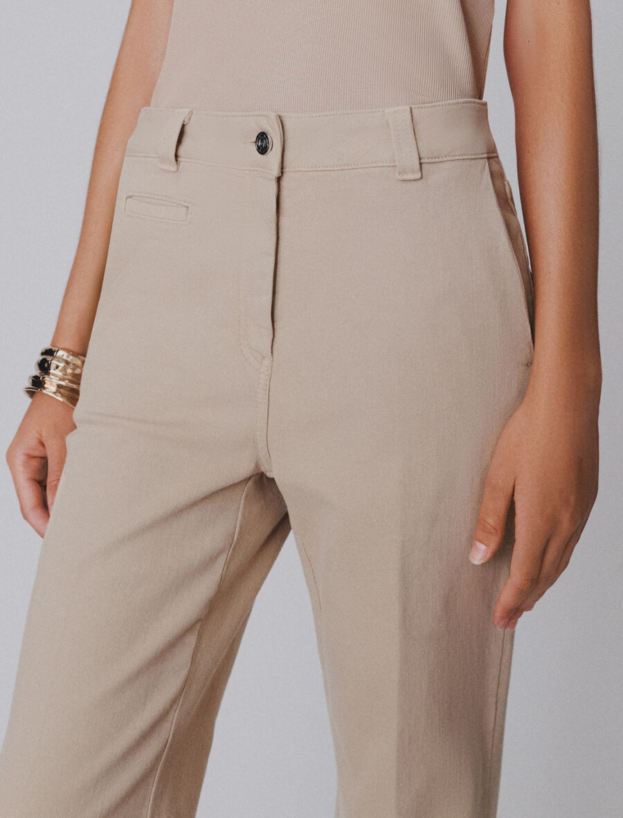 pantaloni a gamba larga in cotone elasticizzato - beige