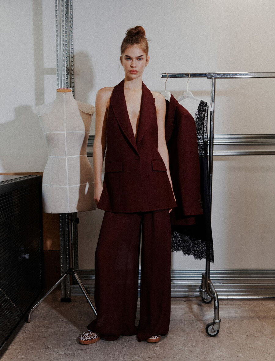 pantaloni doppi in georgette - bordeaux