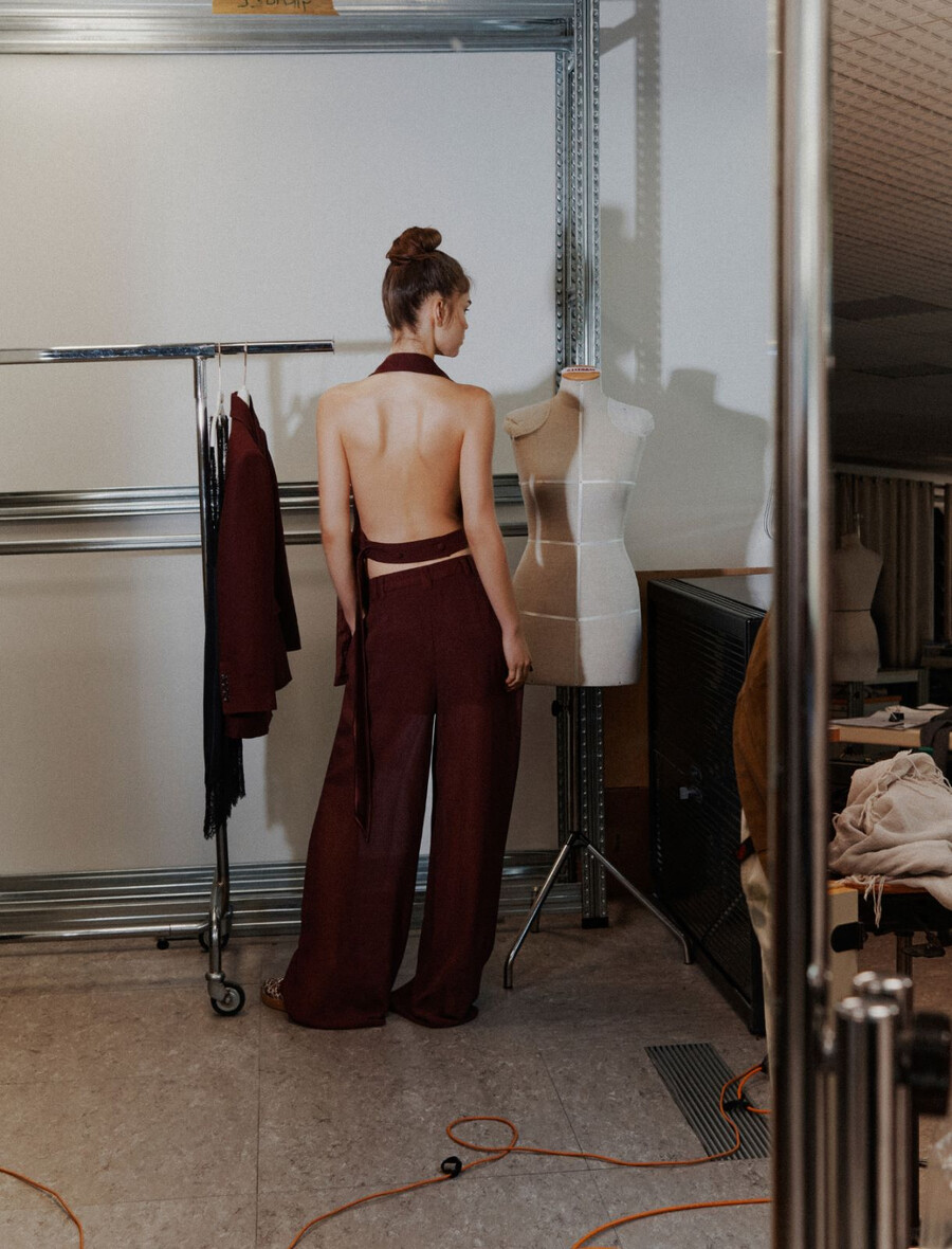 pantaloni doppi in georgette - bordeaux