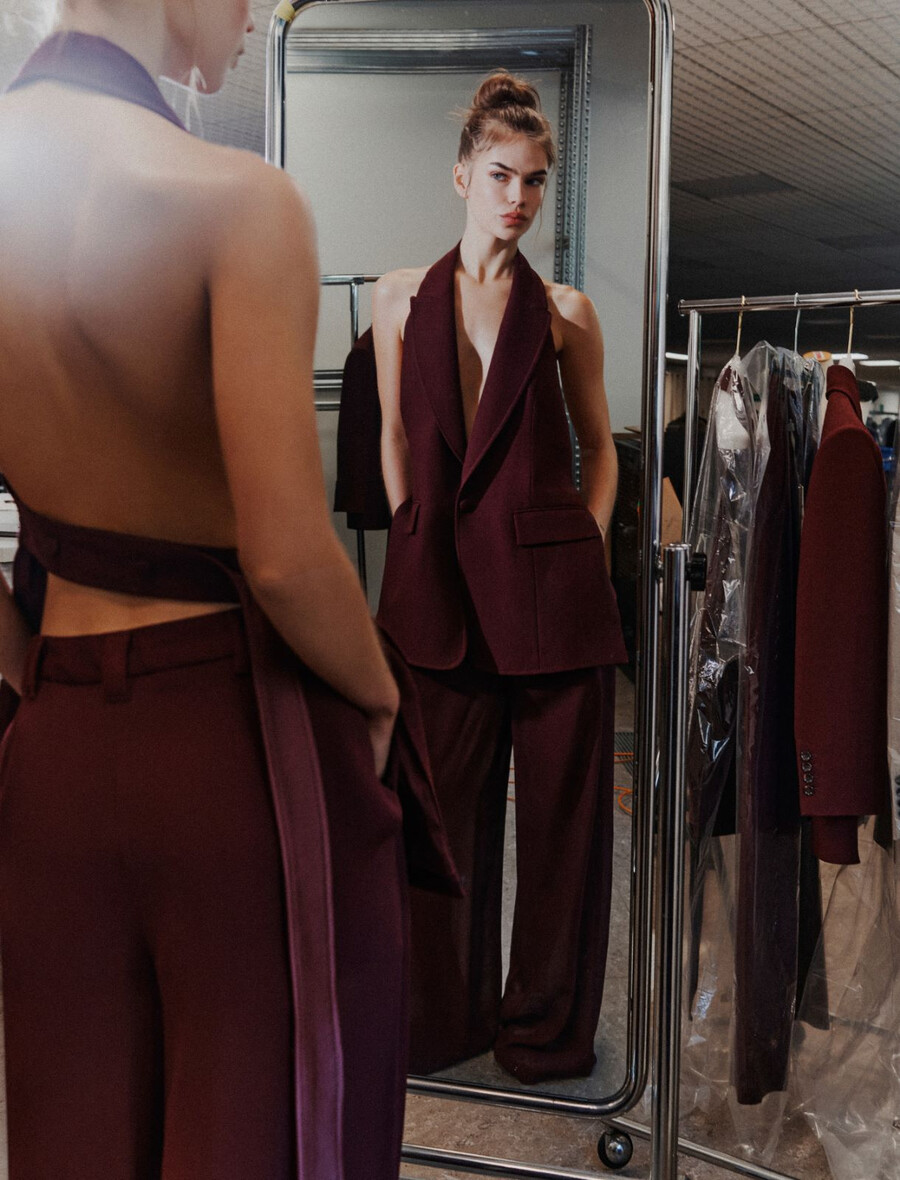 pantaloni doppi in georgette - bordeaux