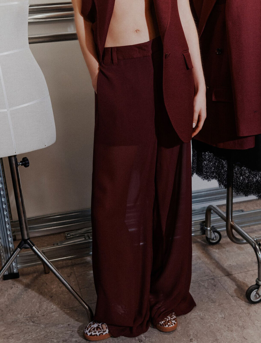 pantaloni doppi in georgette - bordeaux