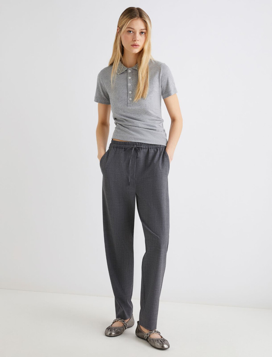pantaloni slim fit in misto lana - grigio melange