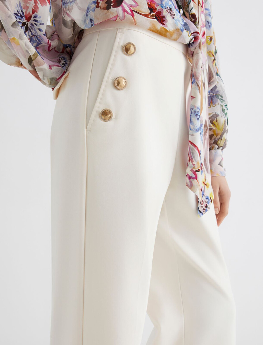 pantaloni a vita alta con bottoni - bianco