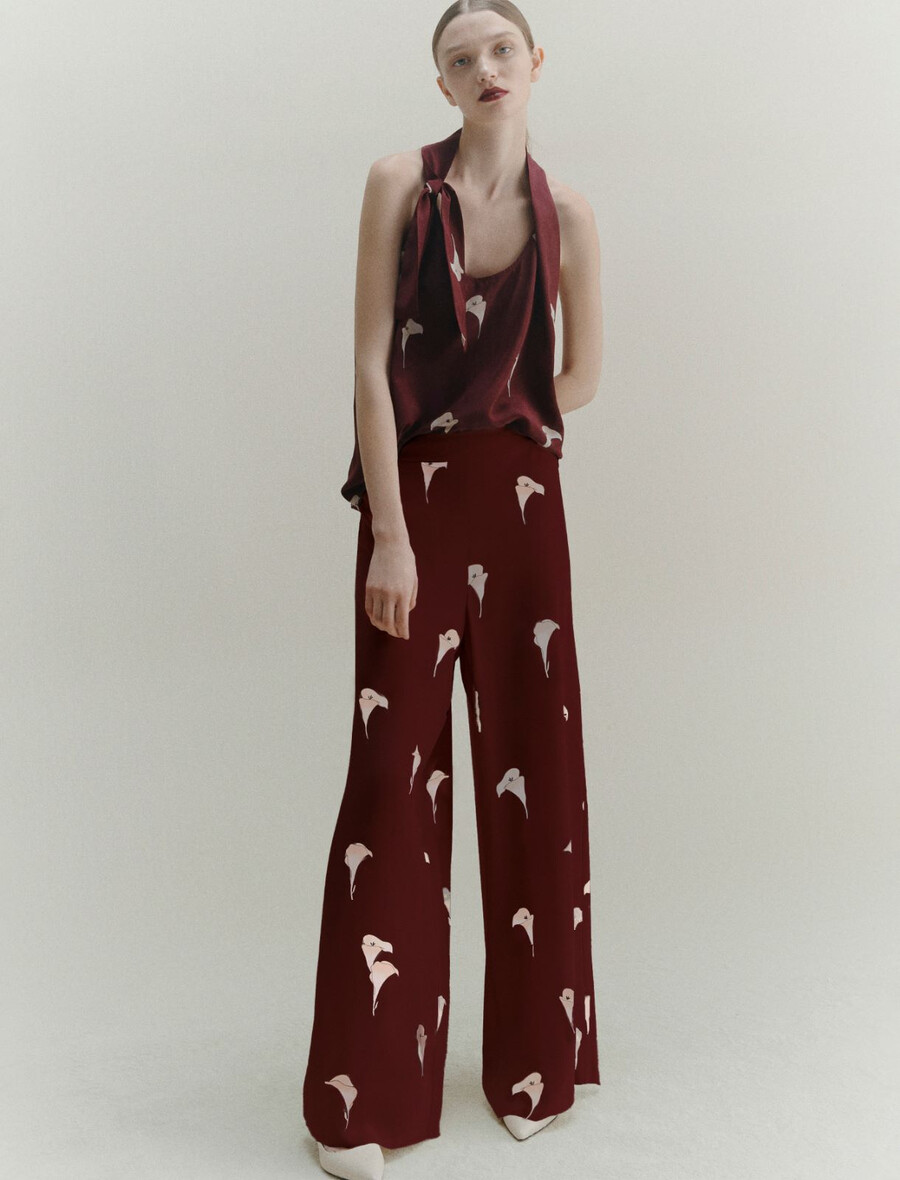 pantaloni a gamba larga in voile - naturale