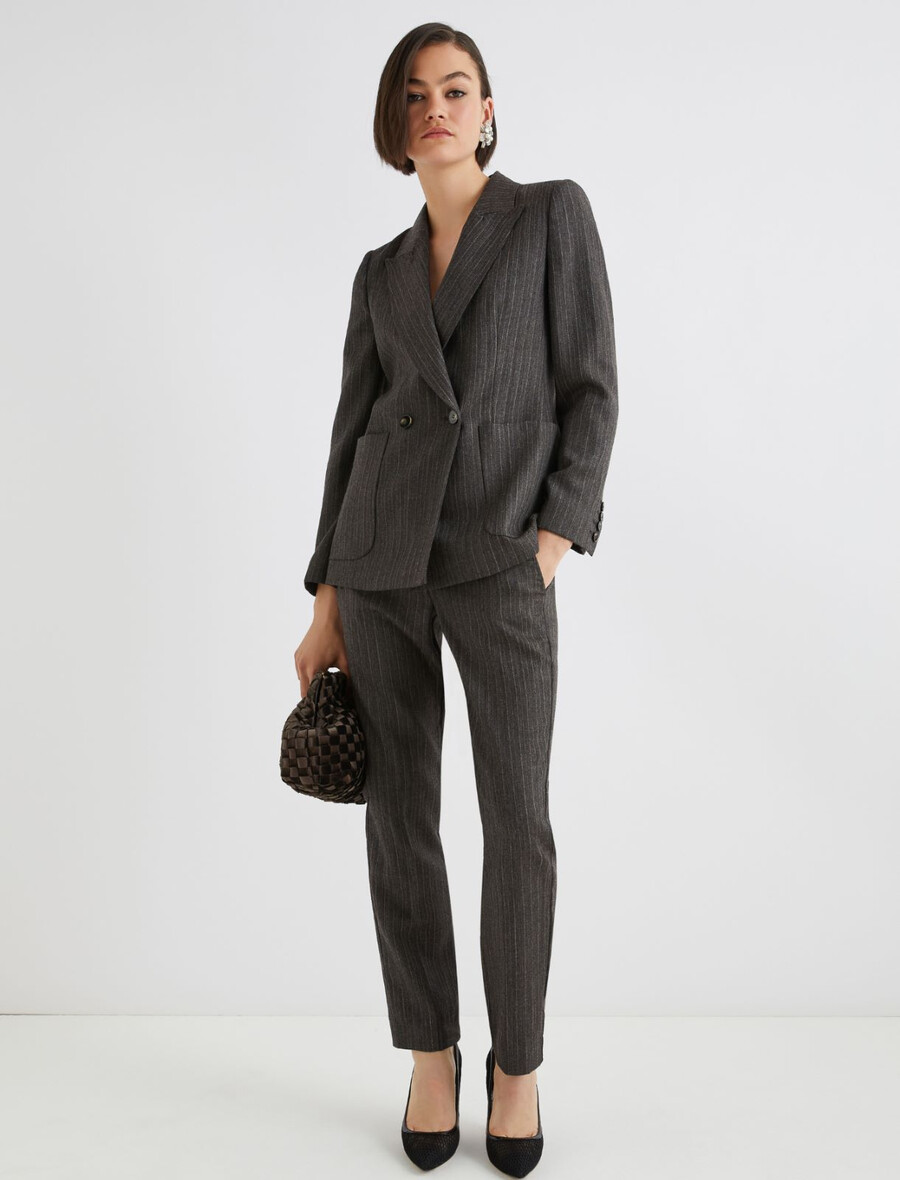 pantaloni slim fit in lana leggera - marrone