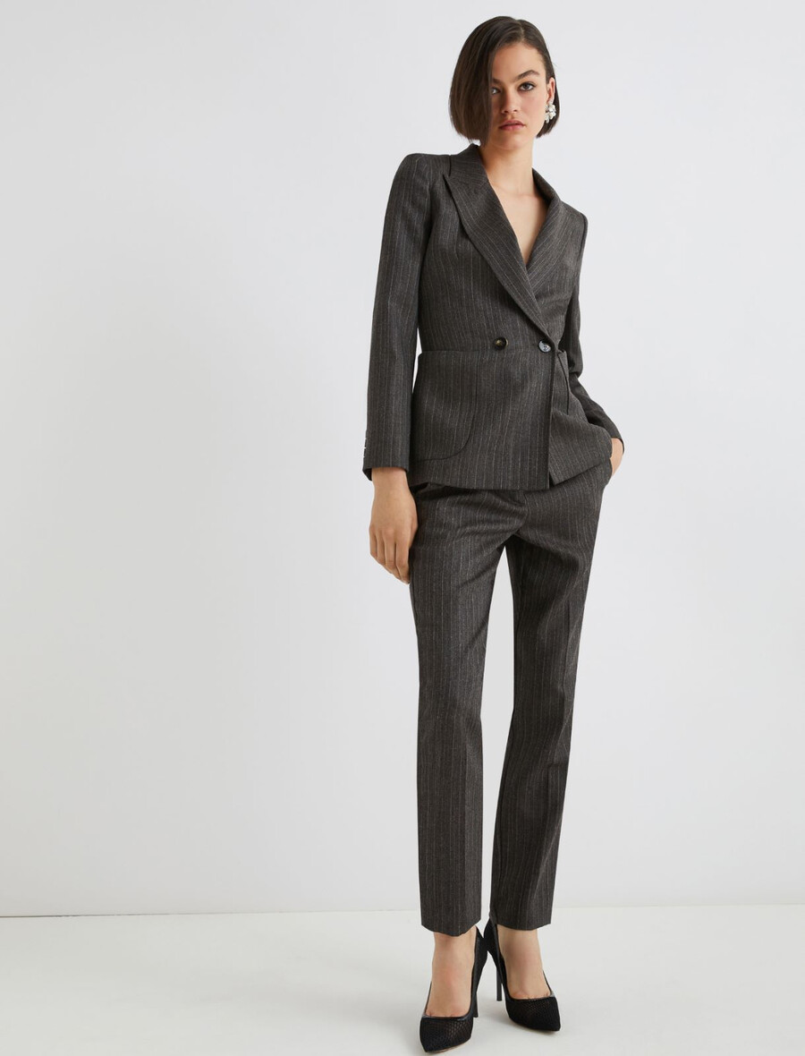 pantaloni slim fit in lana leggera - marrone