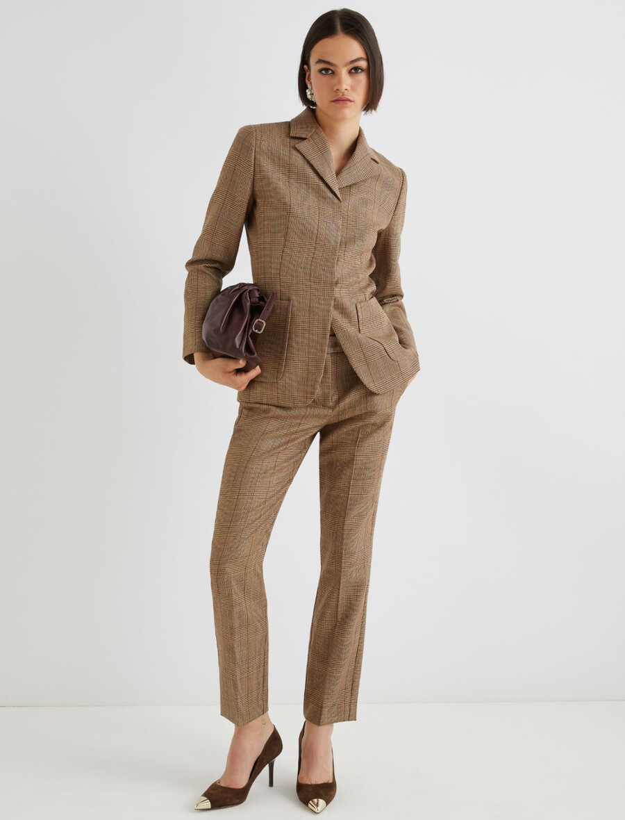 pantaloni slim fit in lana leggera - miele