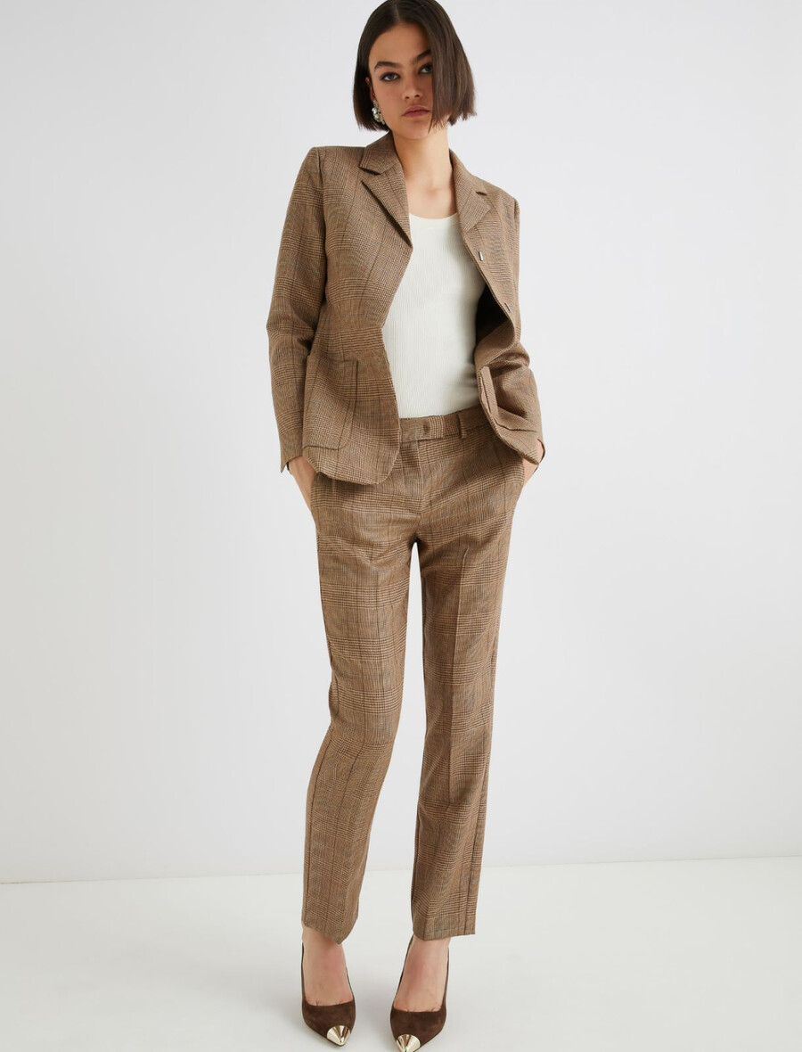pantaloni slim fit in lana leggera - miele
