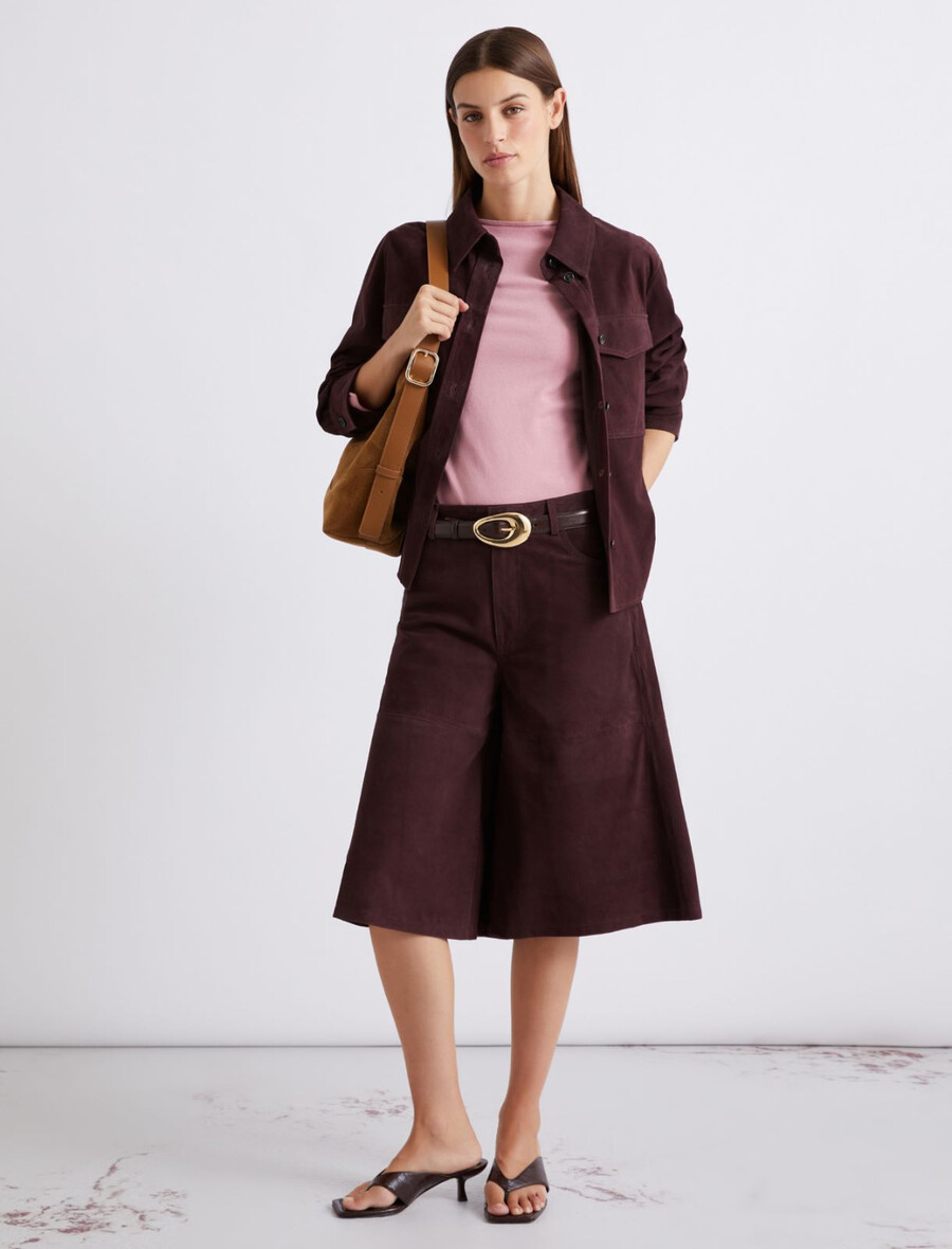 culottes in pelle scamosciata - bordeaux