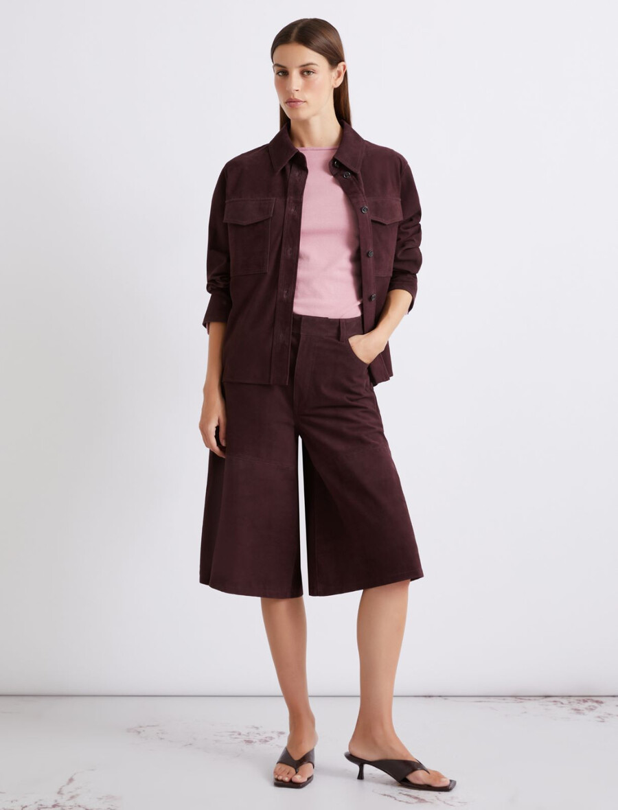 culottes in pelle scamosciata - bordeaux