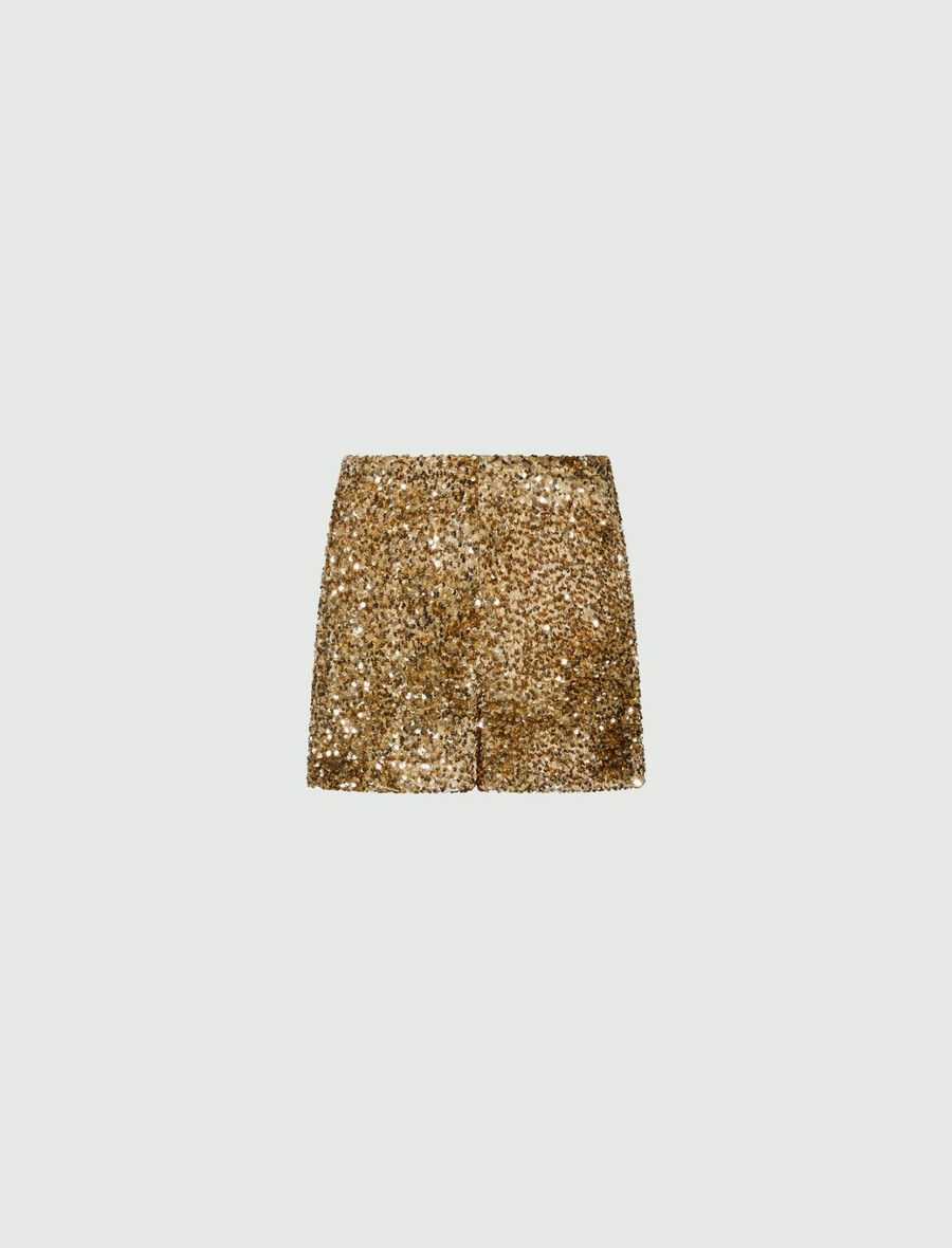 shorts in velluto con paillettes - kaki