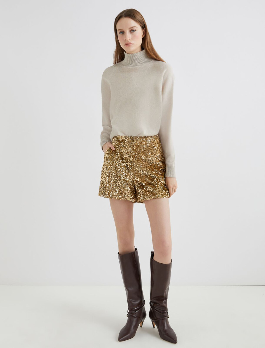 shorts in velluto con paillettes - kaki