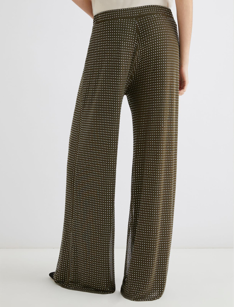 pantaloni in jersey con dettagli in strass - kaki