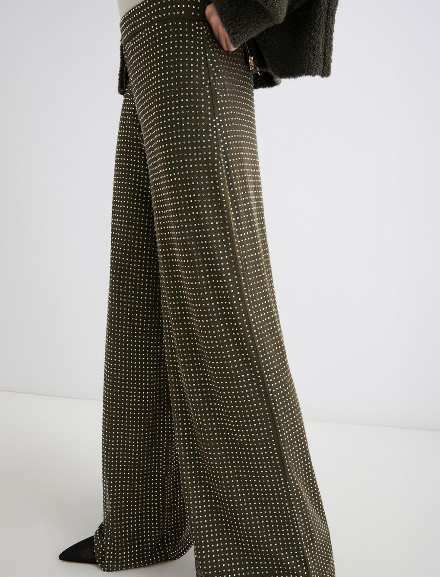 pantaloni in jersey con dettagli in strass - kaki