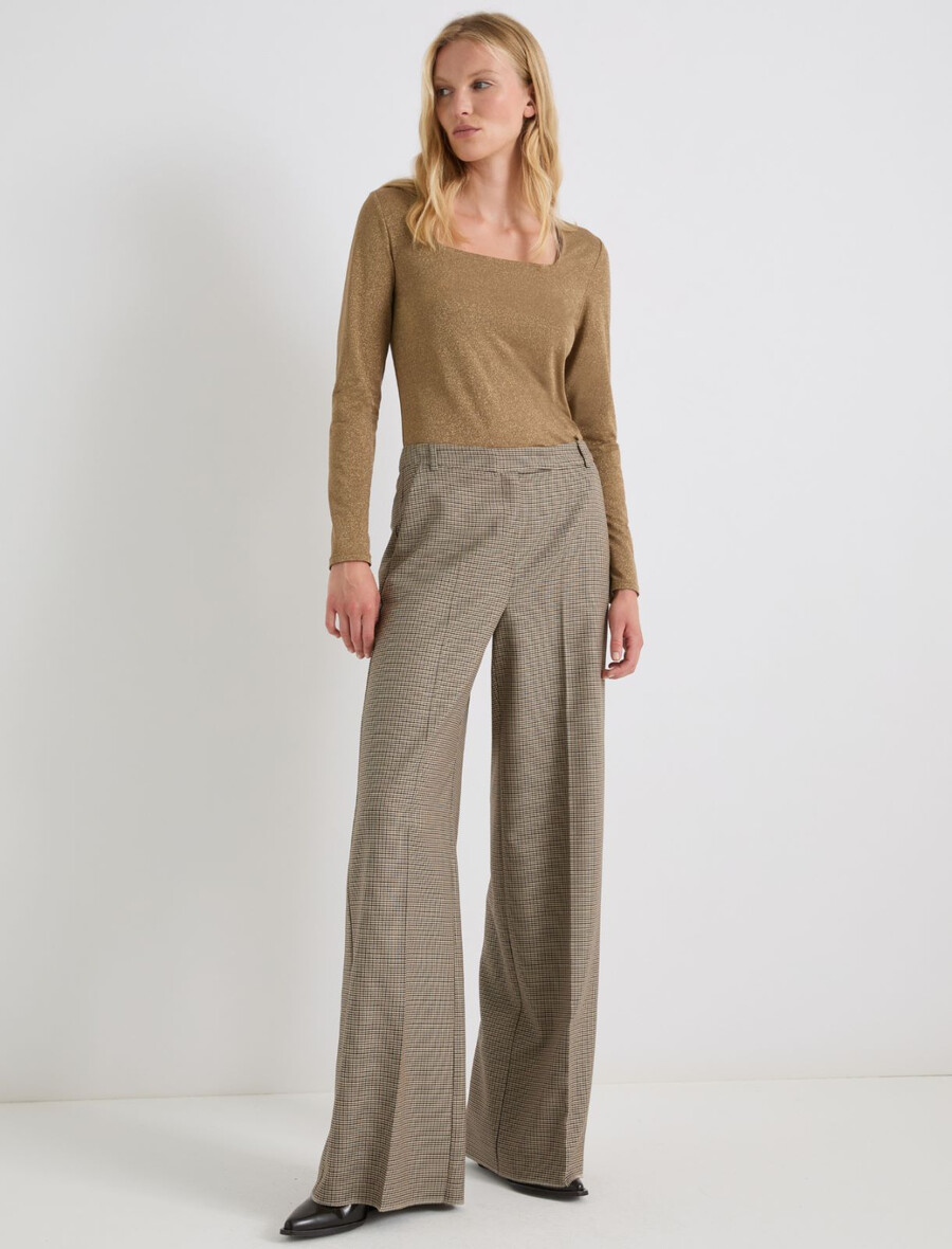 pantaloni a gamba larga con decorazioni in lurex - naturale