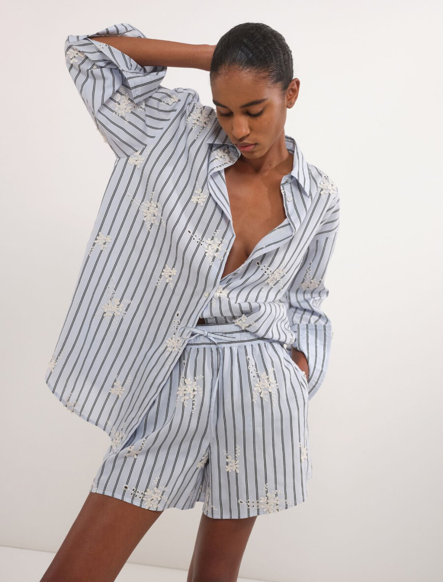 shorts in popeline con elastico in vita - azzurro chiaro