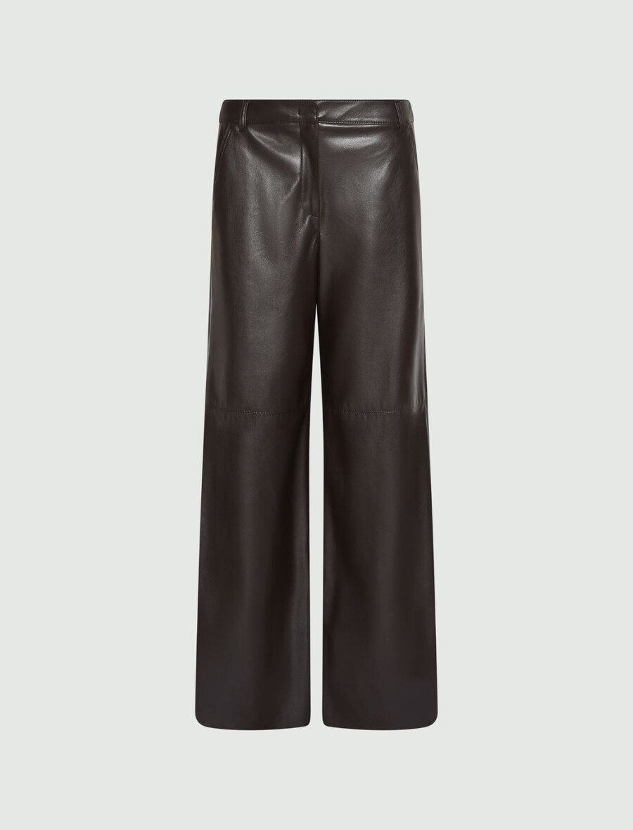 pantaloni a gamba larga in jersey spalmato - coffee