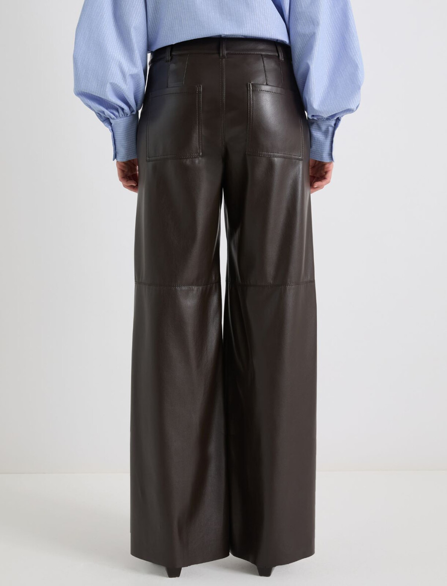 pantaloni a gamba larga in jersey spalmato - coffee