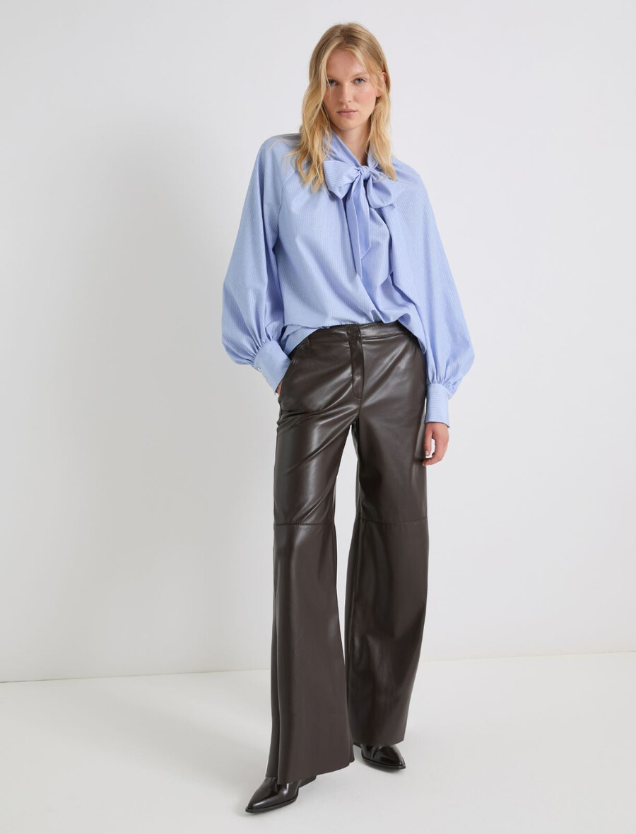 pantaloni a gamba larga in jersey spalmato - coffee