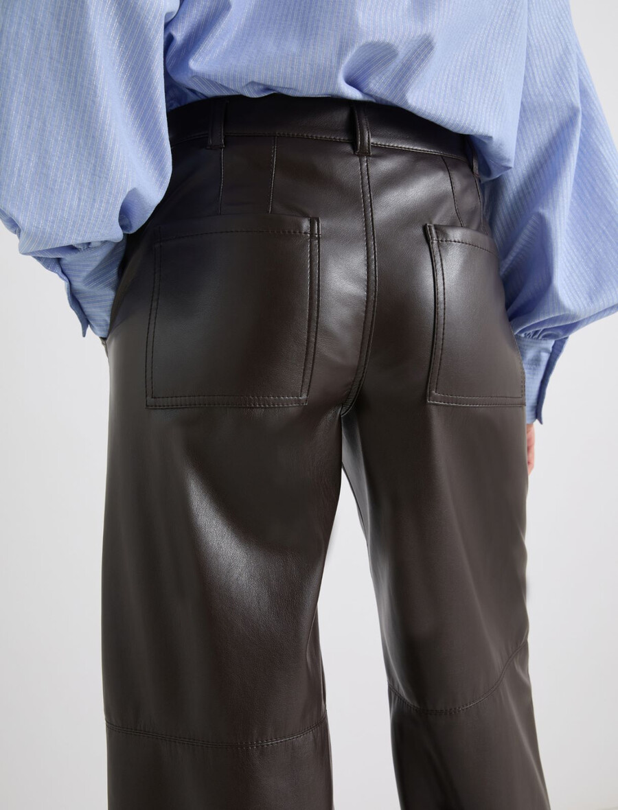 pantaloni a gamba larga in jersey spalmato - coffee