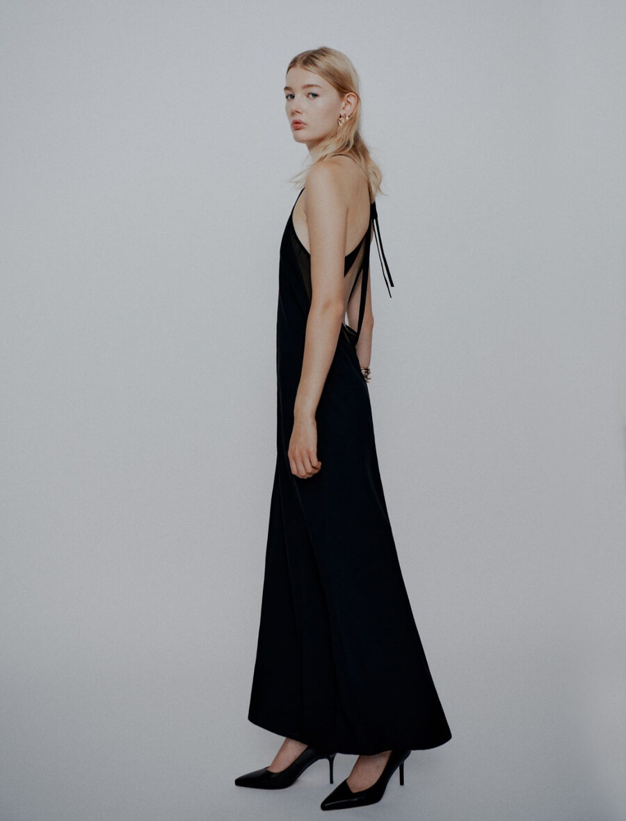 abito lungo in envers satin - nero