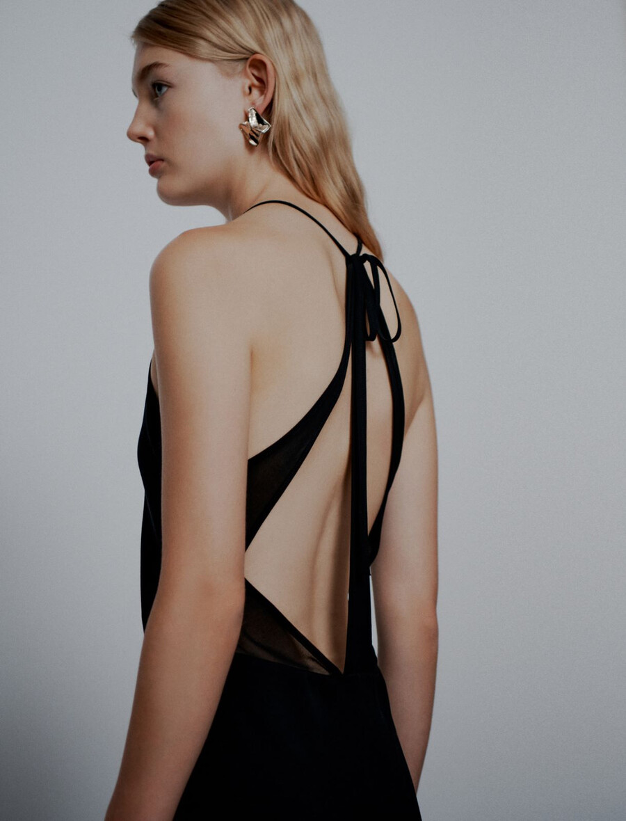 abito lungo in envers satin - nero