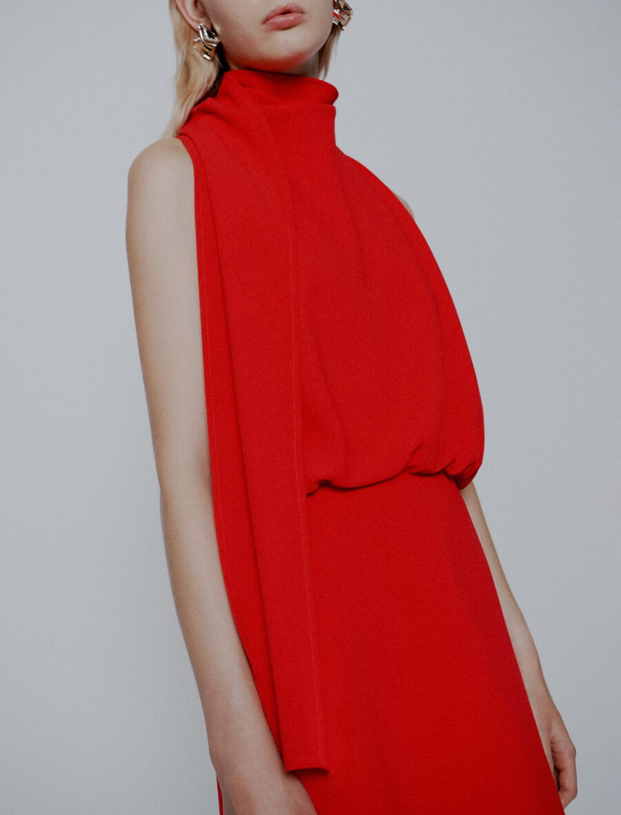 abito svasato in envers satin - rosso