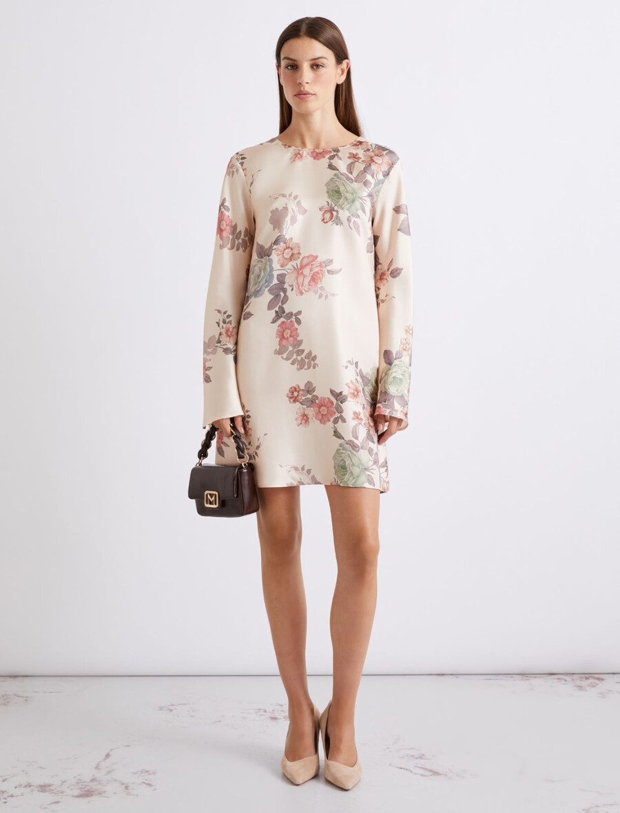 abito svasato in twill di seta - powder