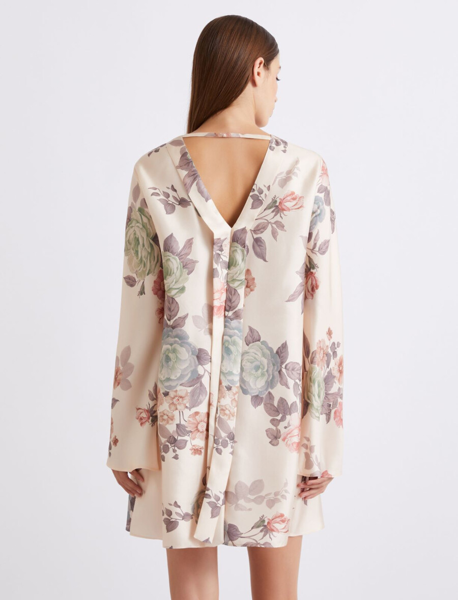 abito svasato in twill di seta - powder