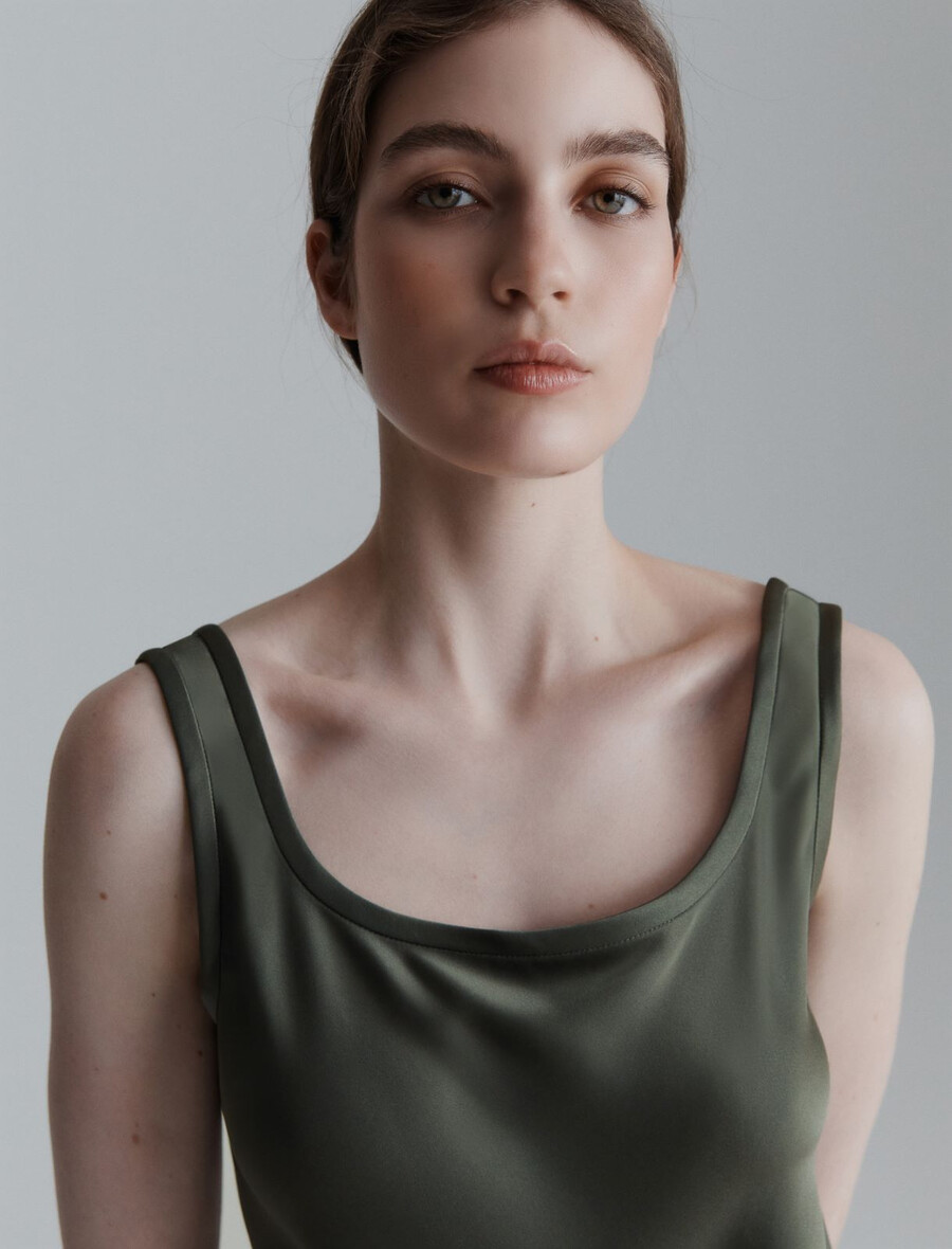 abito sottoveste in raso - oliva