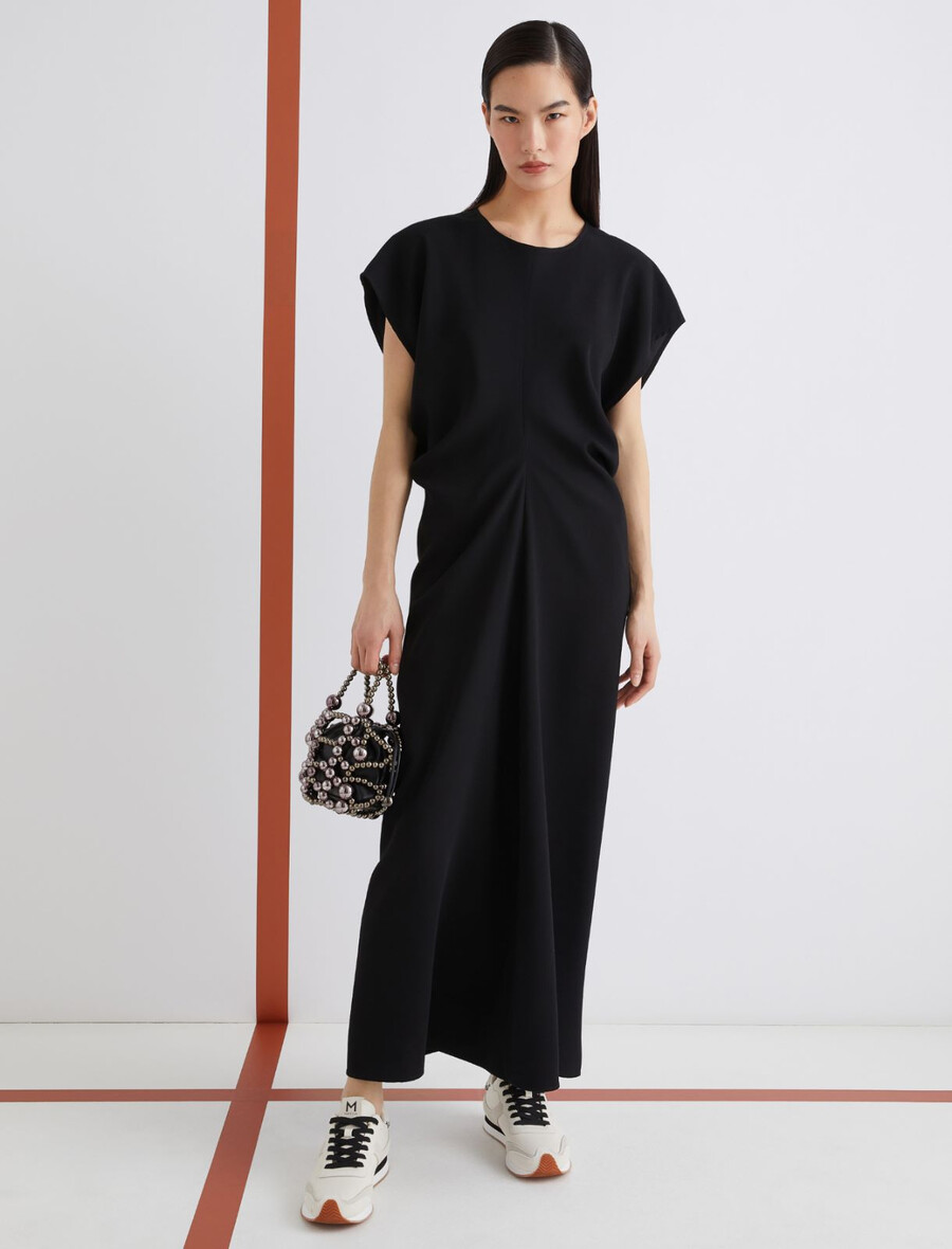 abito lungo in crepe envers satin - nero