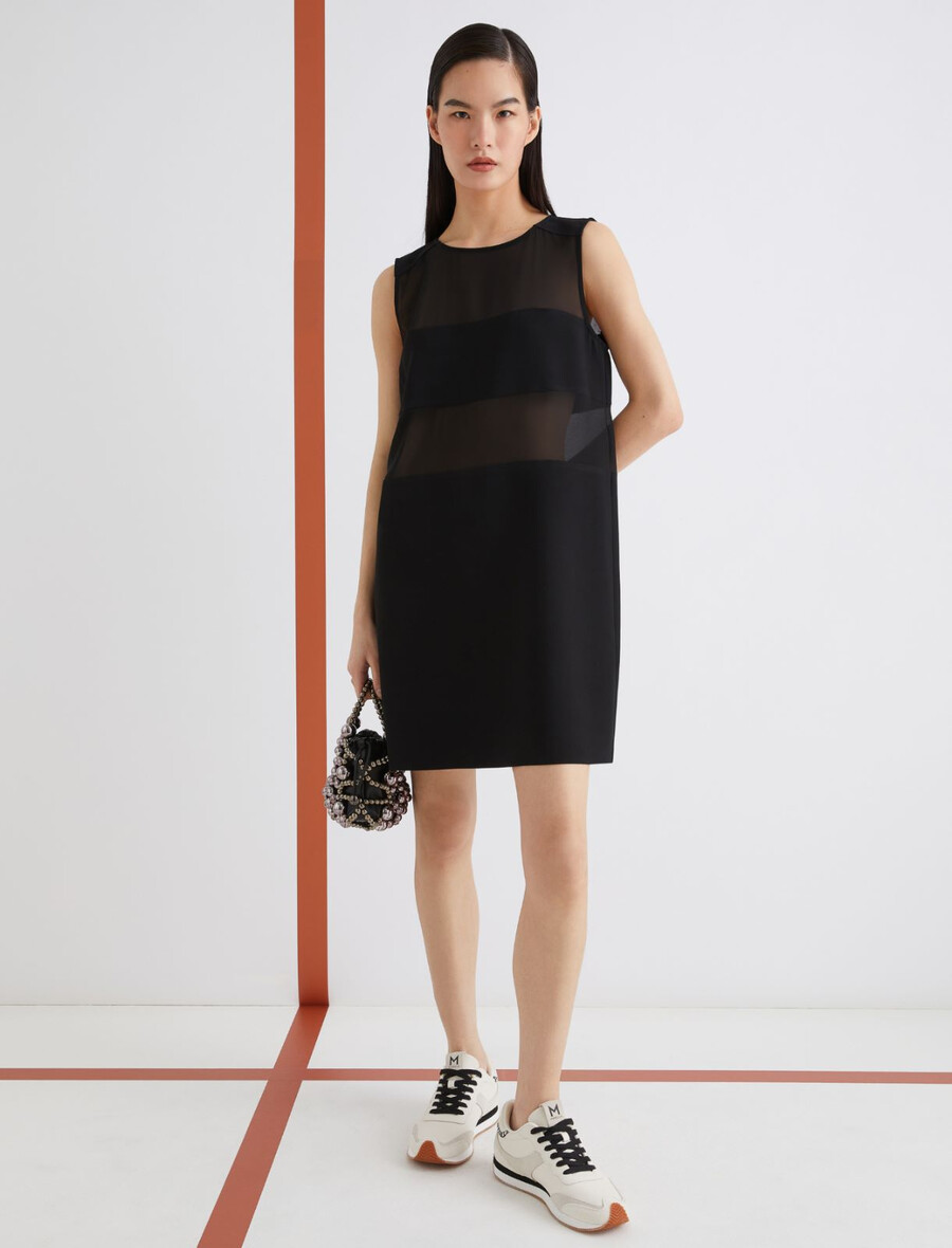 abito svasato bimateriale - nero