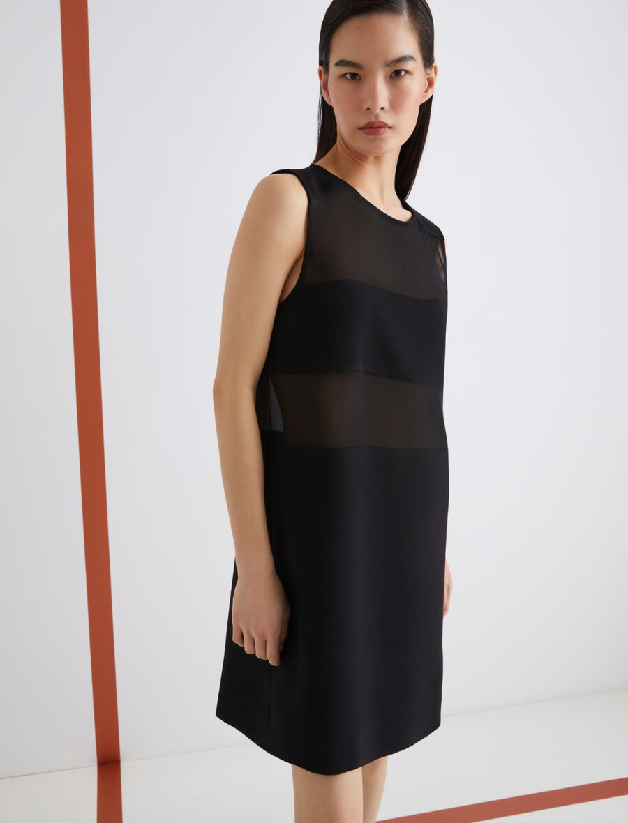 abito svasato bimateriale - nero