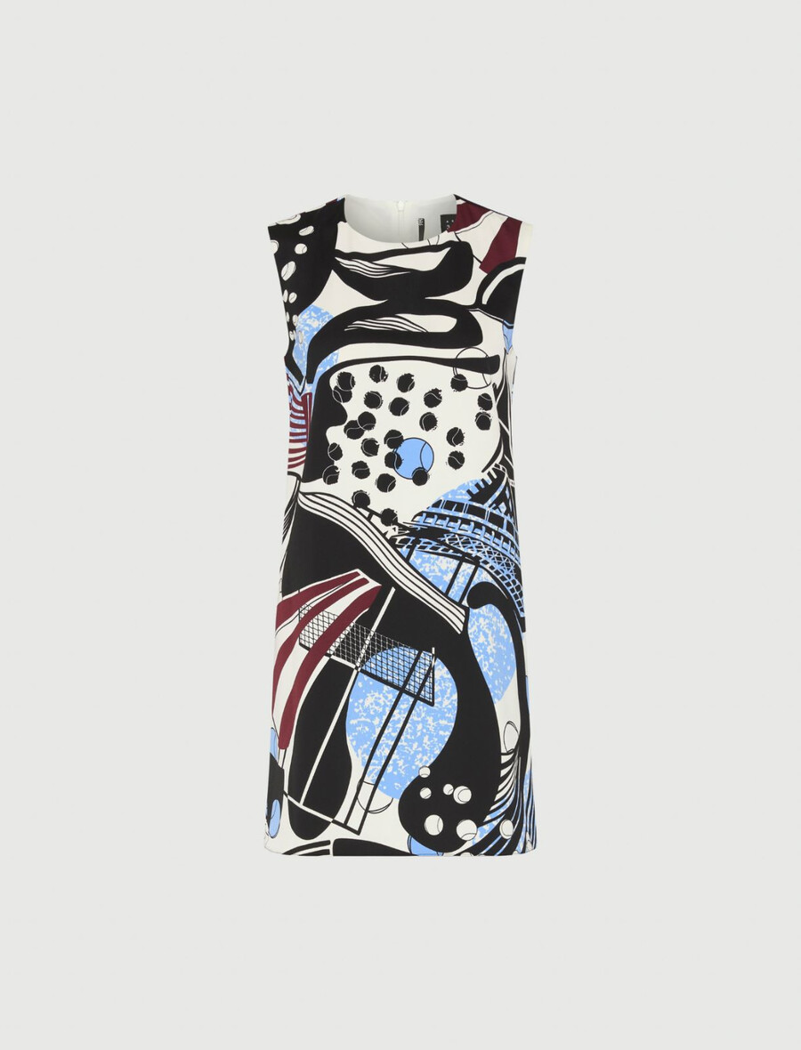 abito senza maniche con stampa macro - bianco lana