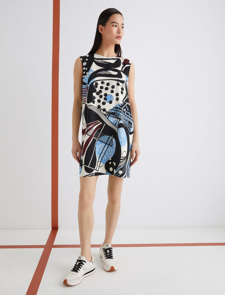 abito senza maniche con stampa macro - bianco lana