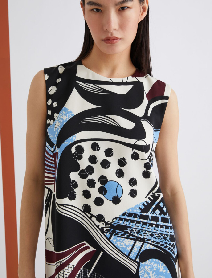 abito senza maniche con stampa macro - bianco lana