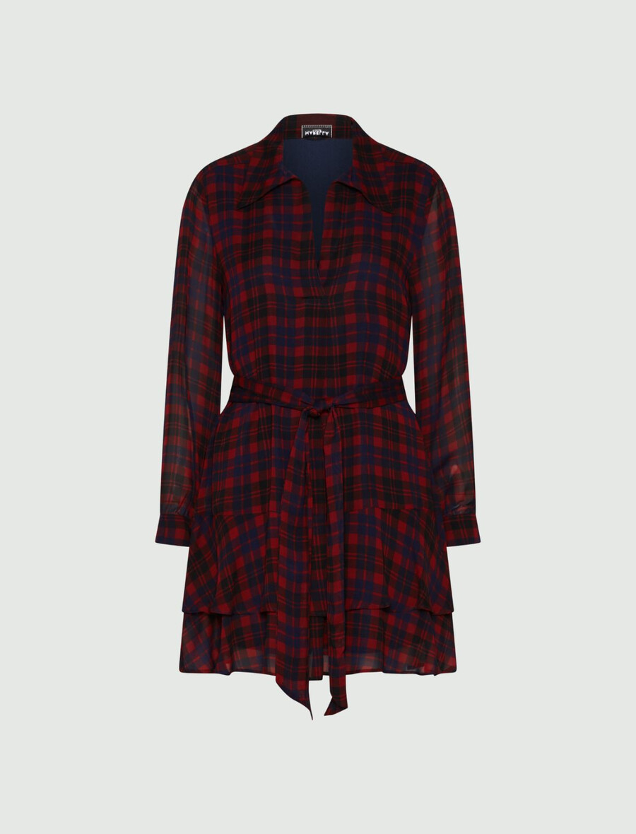 abito con balze in georgette - rosso