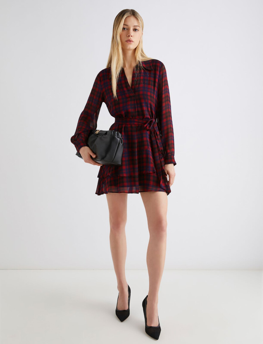 abito con balze in georgette - rosso