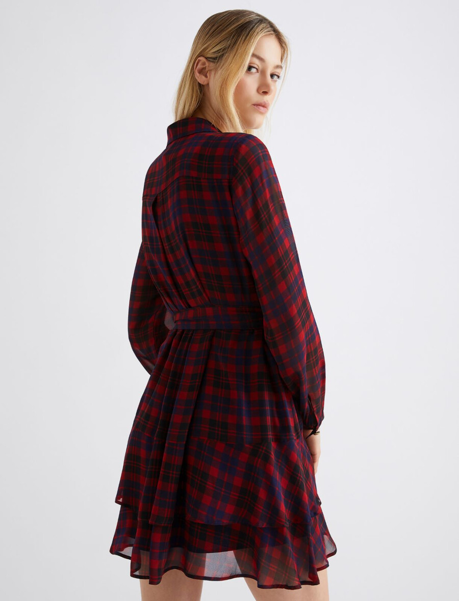 abito con balze in georgette - rosso