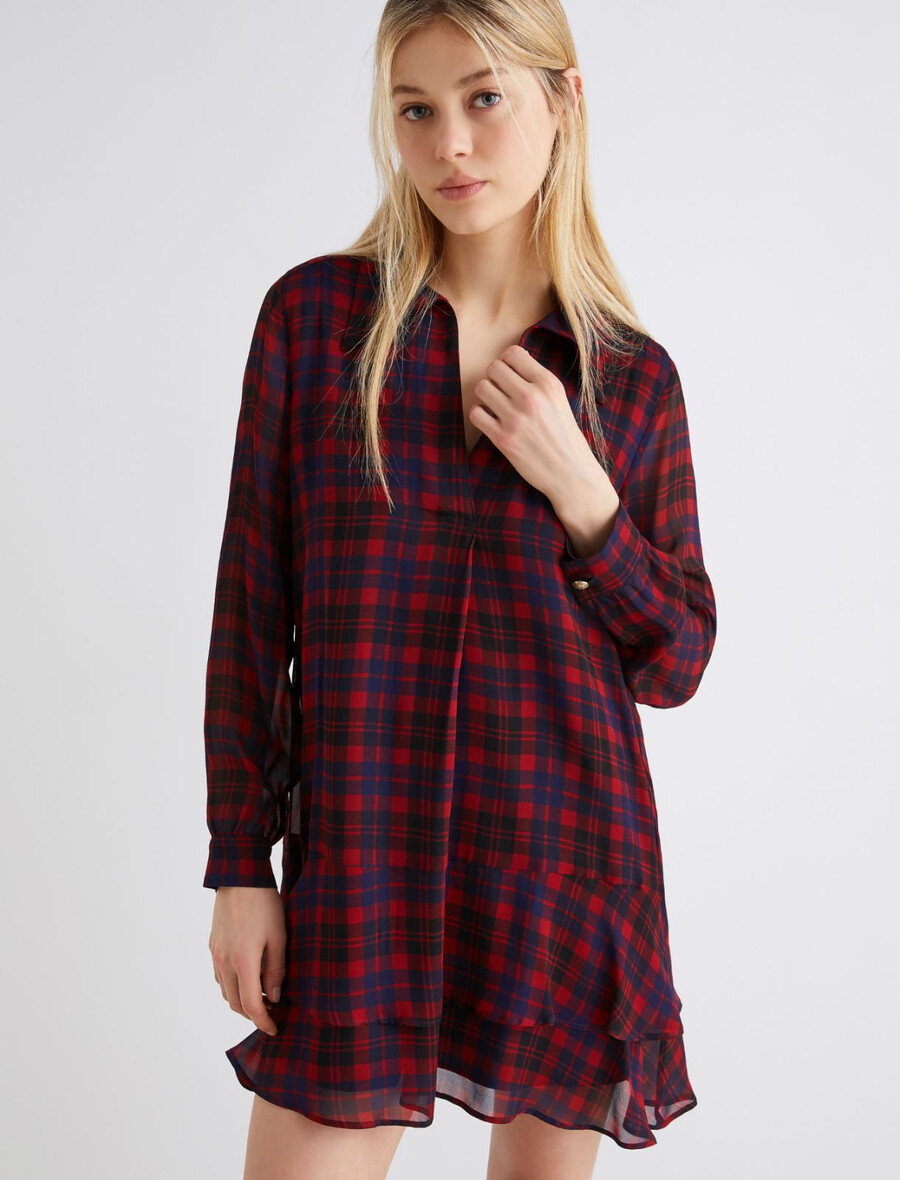 abito con balze in georgette - rosso