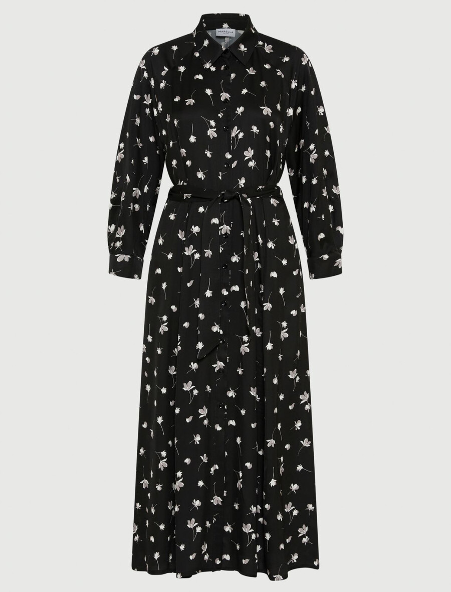 abito camicia in viscosa stampata - nero