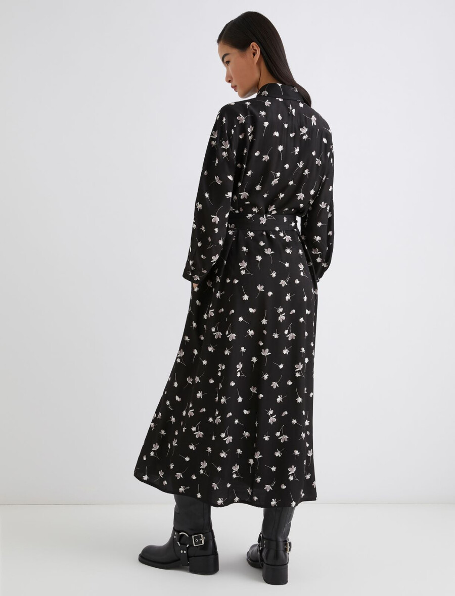 abito camicia in viscosa stampata - nero