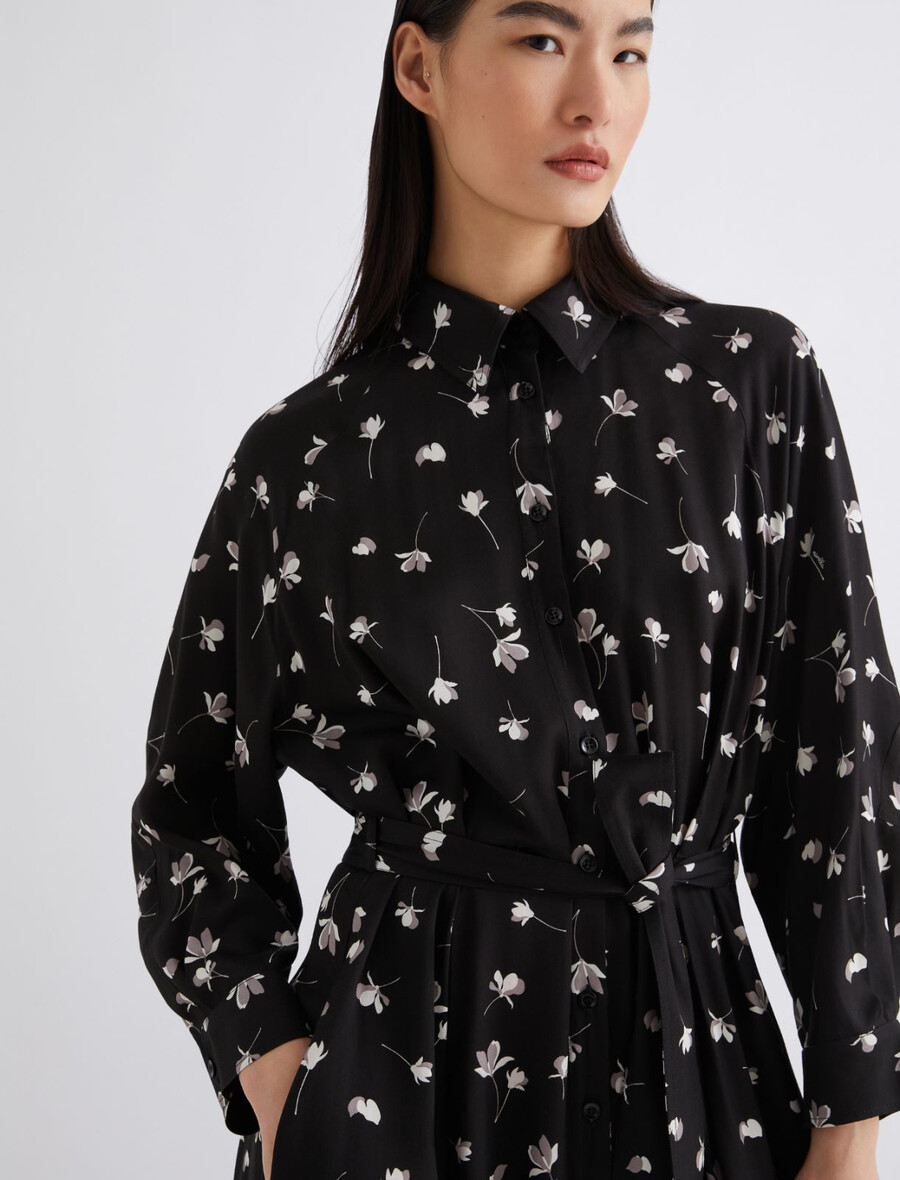abito camicia in viscosa stampata - nero