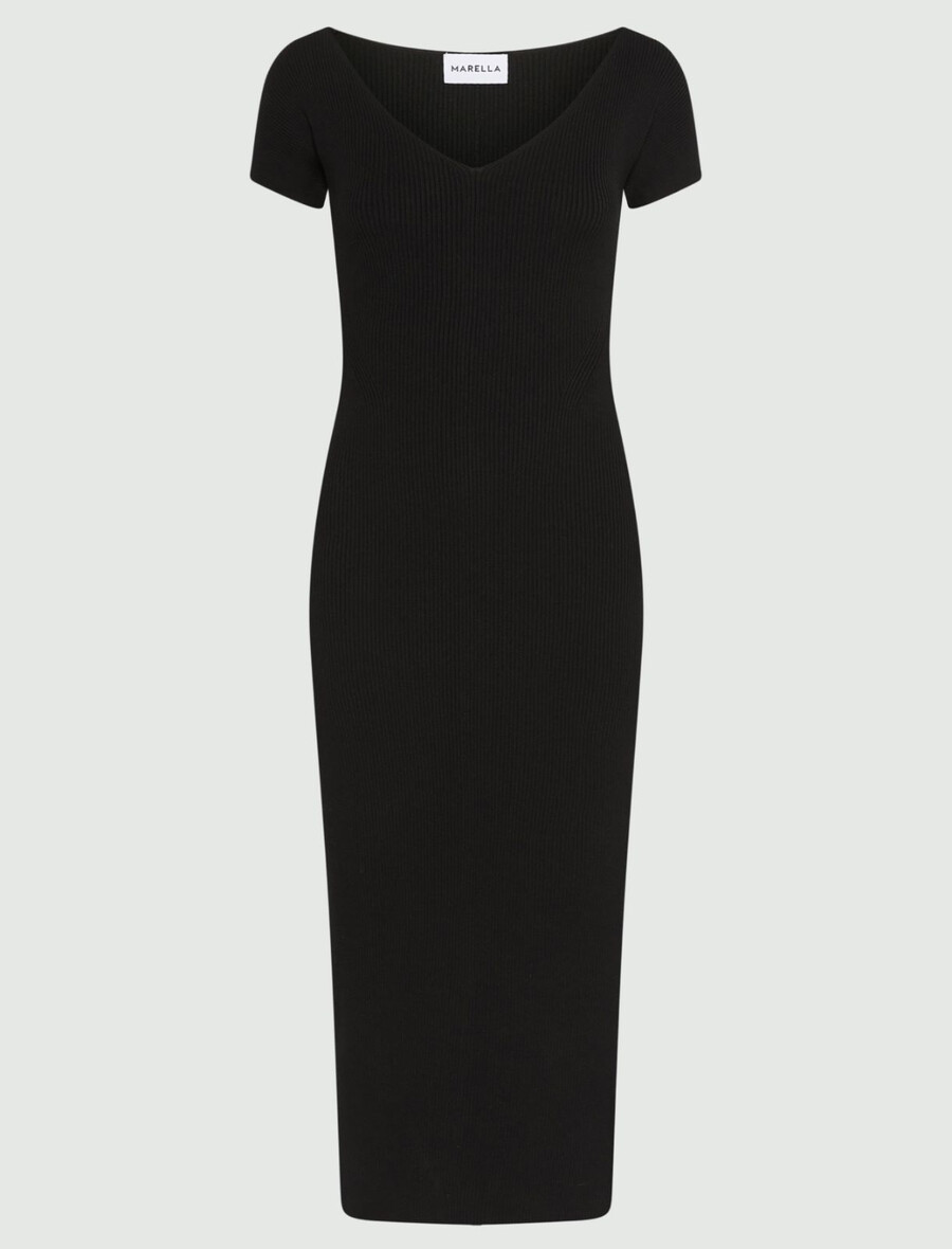 abito lungo fino al polpaccio in maglia di viscosa - nero