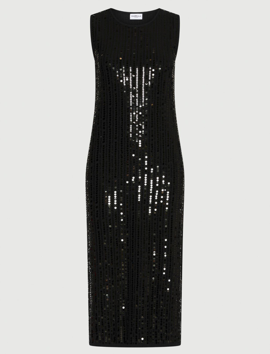 abito senza maniche con paillettes - nero