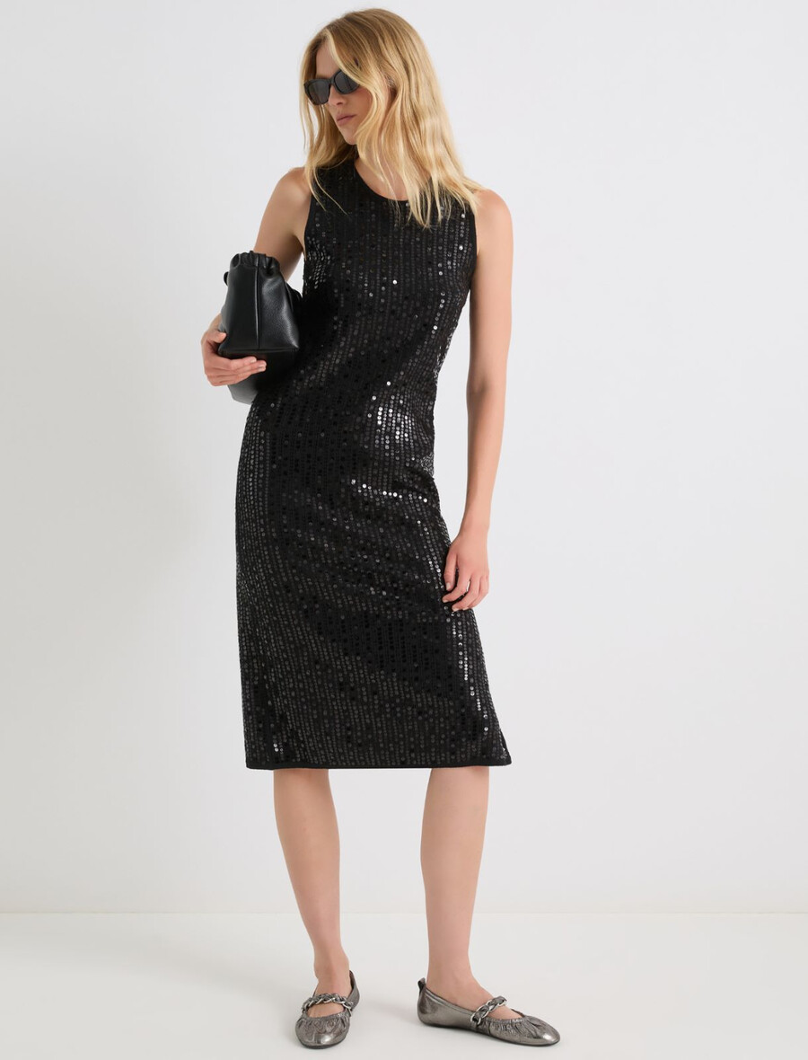 abito senza maniche con paillettes - nero