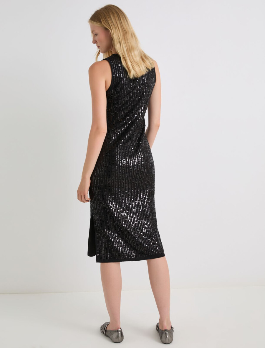 abito senza maniche con paillettes - nero
